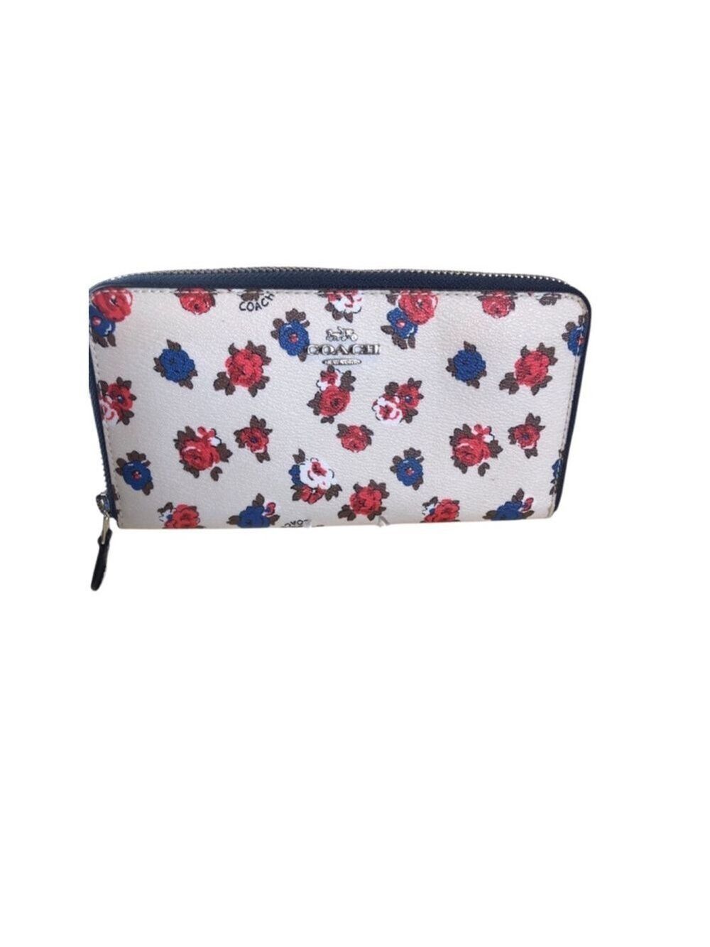Coach Tea Rose Accordion Zip Wallet, Chalk/Multi colored